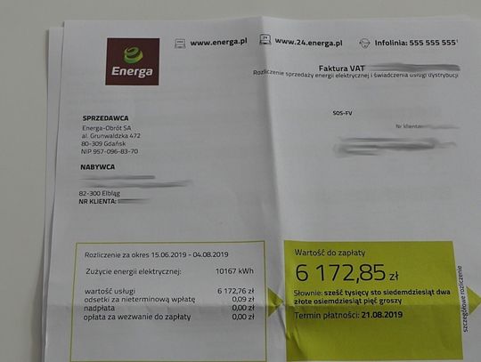 Elblążanin miał zapłacić za energię ponad 6 tysięcy zł. "Nie prowadzę huty szkła"