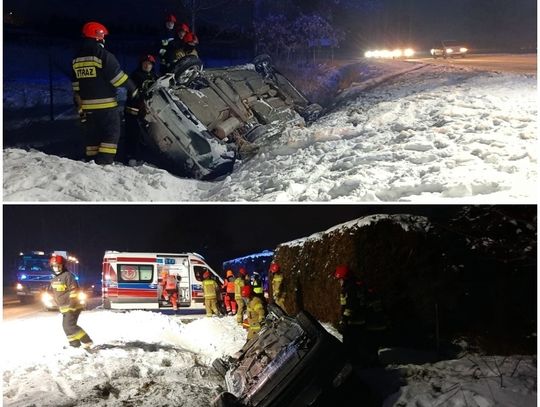Groźna kolizja pod Elblągiem. Samochód dachował