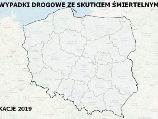 Mapa wypadków drogowych ze skutkiem śmiertelnym - wakacje 2019