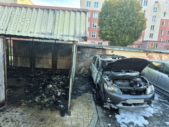 Nocny pożar samochodów i wiaty w Elblągu