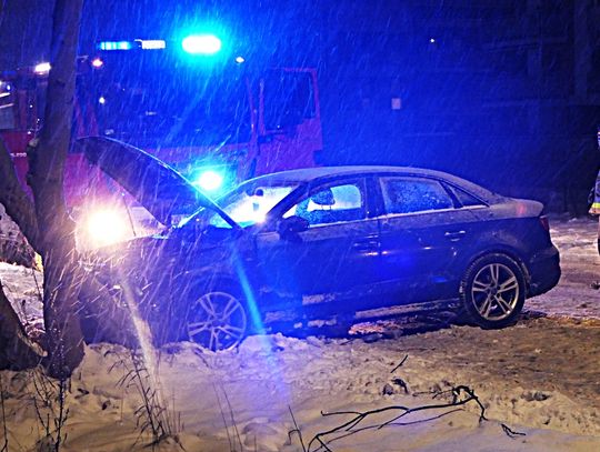 Po wymuszeniu pierwszeństwa audi wylądowało na drzewie