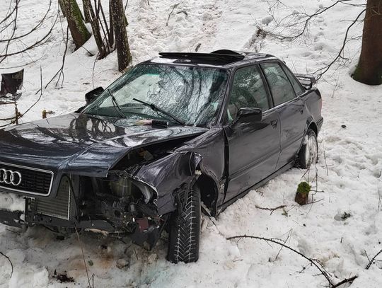 Uderzył w dwa drzewa i wypadł z drogi Uderzył w dwa drzewa i wypadł z drogi