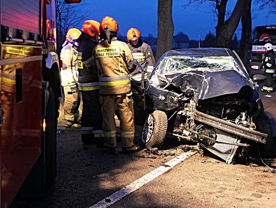 Wypadek w Milejewie, fiatem rozbiła się na drzewie