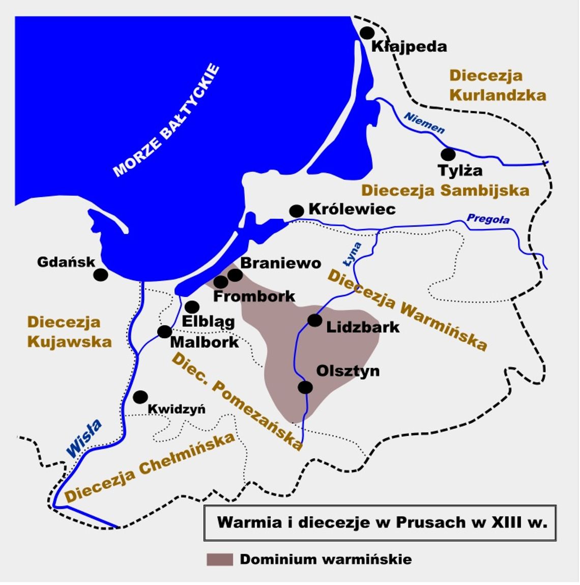 29 lipca 1243 roku dokonano podziału podbitych Prus na trzy diecezje: pomezańską, sambijską i warmińską