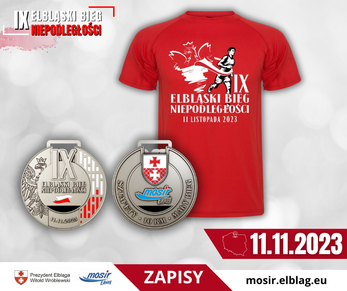 Koszulka i medal IX Elbląskiego Biegu Niepodległości