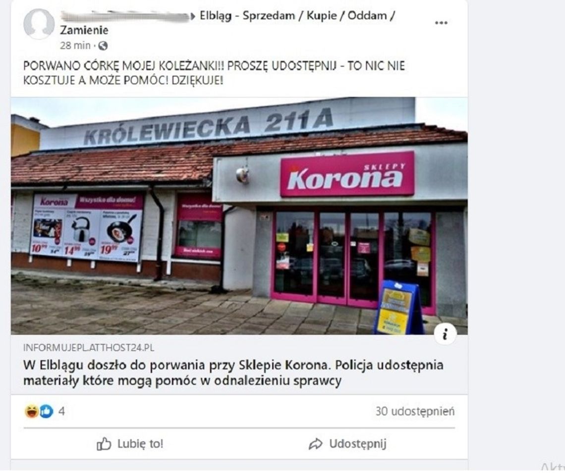Niebezpieczne fejki w Elblągu - policja ostrzega!
