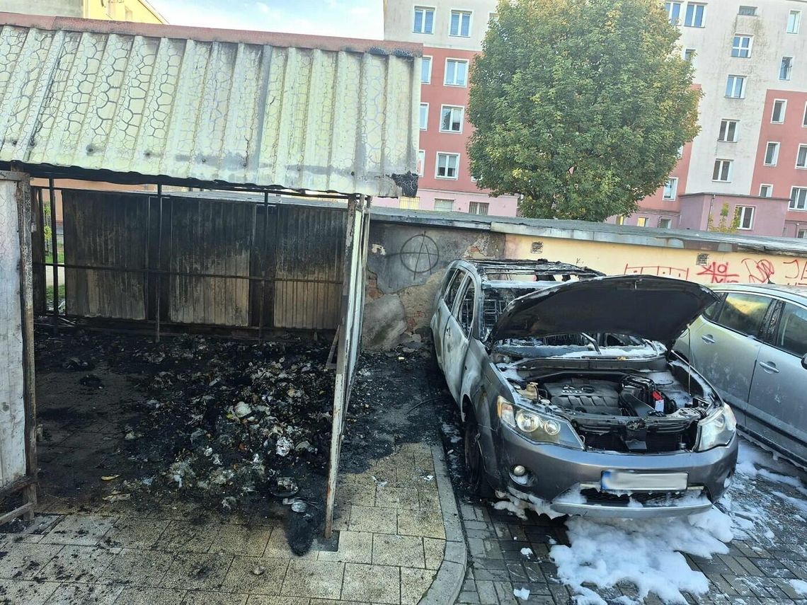 Nocny pożar samochodów i wiaty w Elblągu