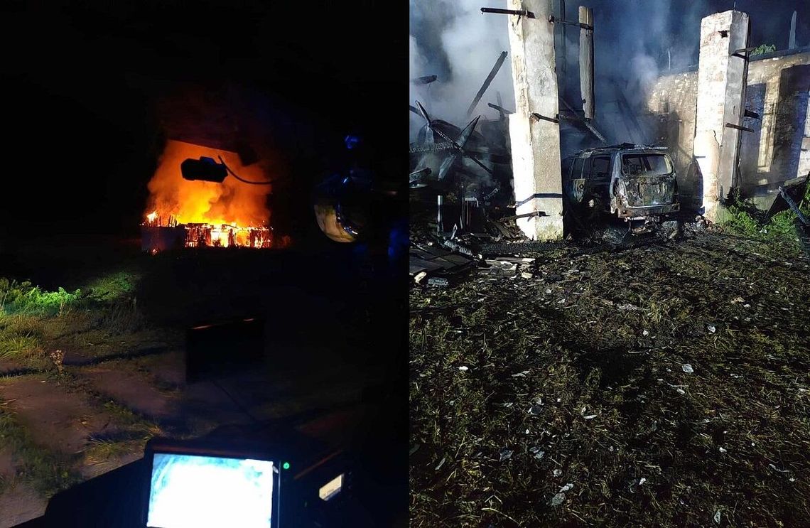 Stodoła pod Elblągiem stanęła w ogniu – spłonął samochód i sprzęt rolniczy