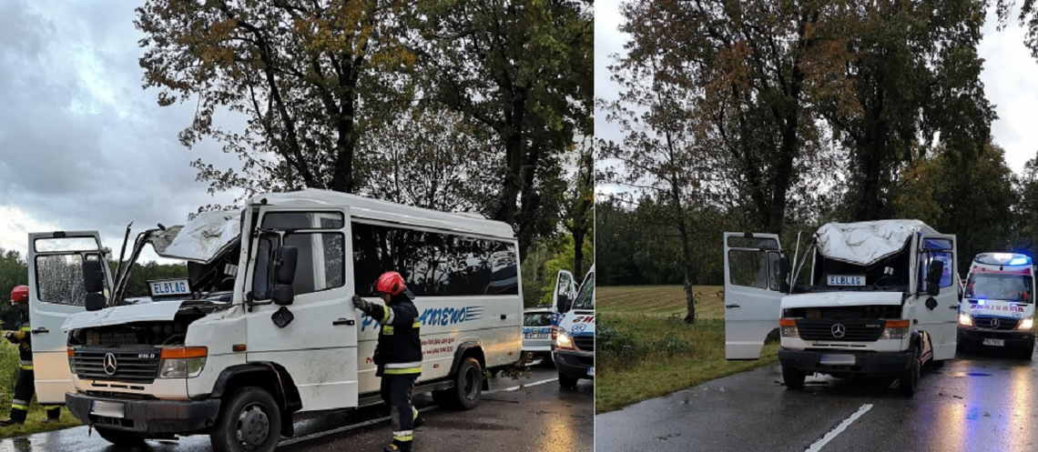 W Hucie Żuławskiej (pow. elbląski) drzewo spadło na busa. Trzy osoby poszkodowane