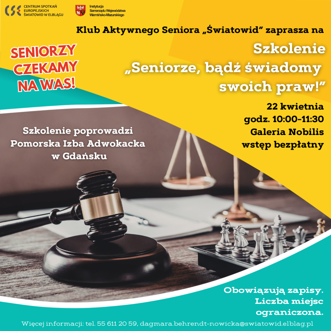 Seniorze, bądź świadomy swoich praw! – szkolenie z adwokatem | 22.04.2026