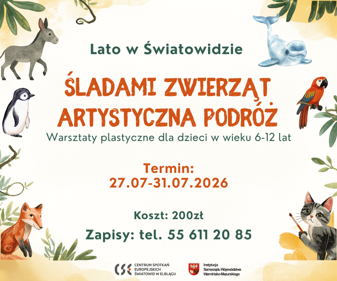 „Śladami zwierząt – artystyczna podróż”. Wakacyjne warsztaty plastyczne w CSE Światowid | 27-31.07.2026