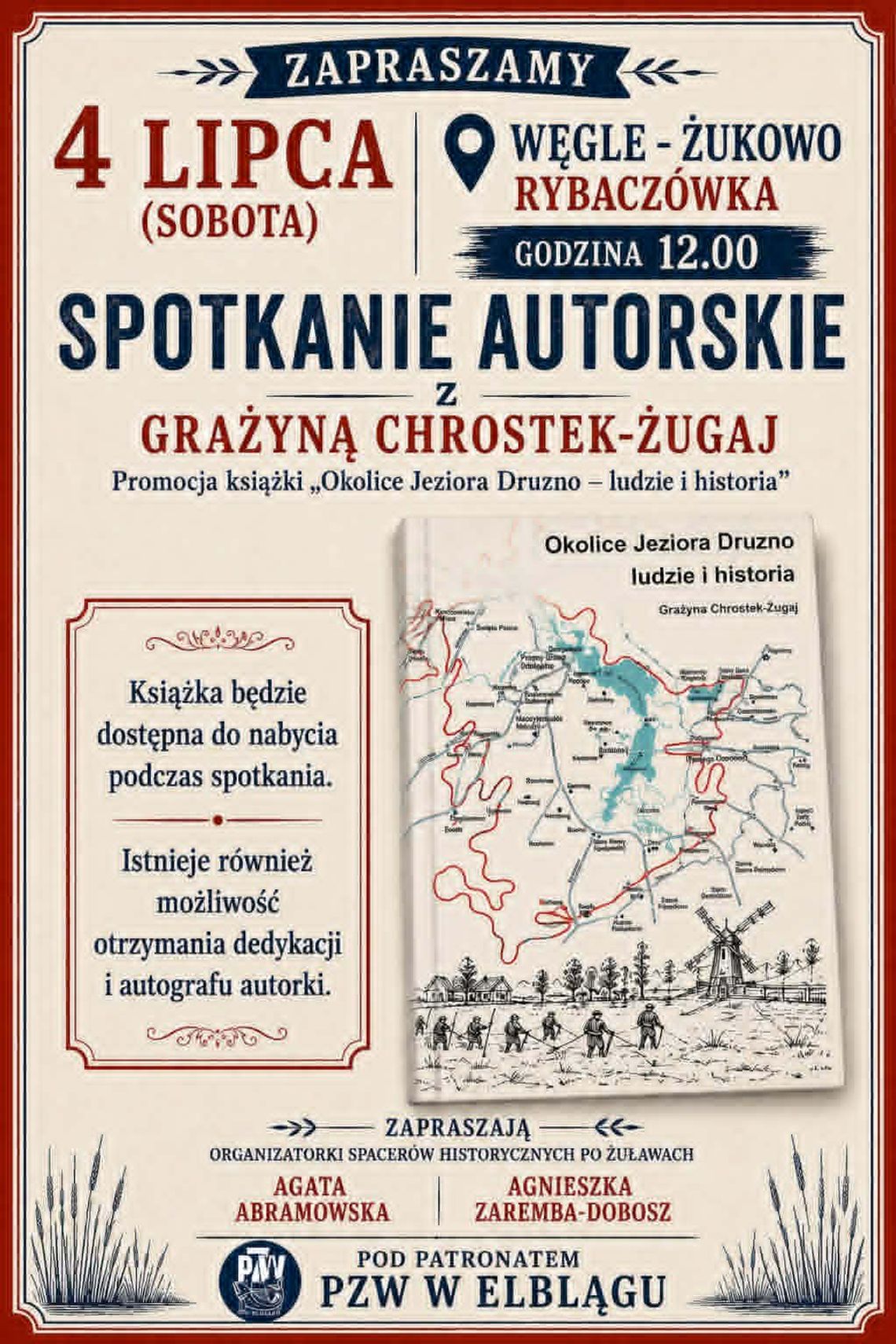 Spotkanie autorskie nad Jeziorem Drużno: Grażyna Chrostek-Żugaj o historii i ludziach okolic jeziora